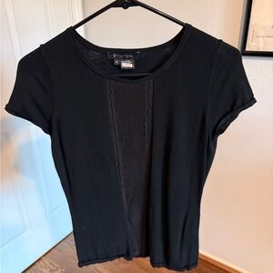 Etcetera Black Short Sleeve Ribbed-Panel Tee